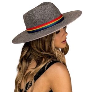Olive & Pique Gray 100% Wool Magic Rainbow‎ Banded Fedora Hat